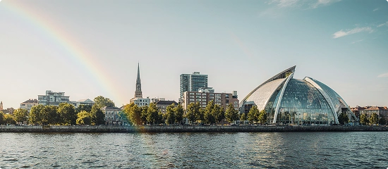 Aarhus skyline by the water with modern architecture