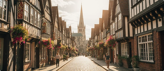Historic street in Odense with old architecture
